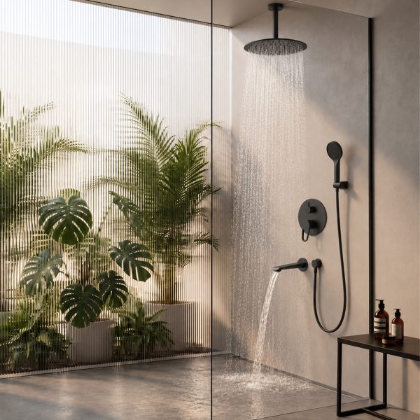 BEXEL OVERHEAD SHOWER WITH CEILING ROD MATT BLACK
