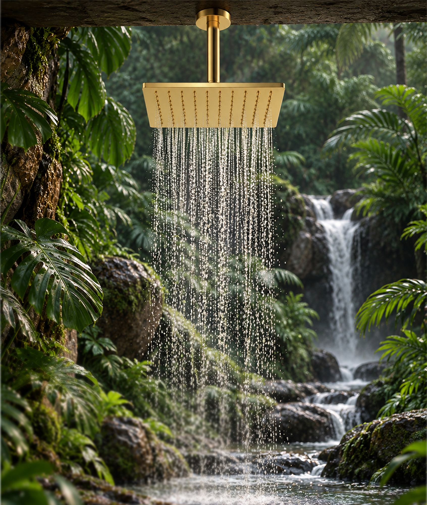 ZAVO RAIN SHOWER WITH CEILING ROD BRUSHED GOLD